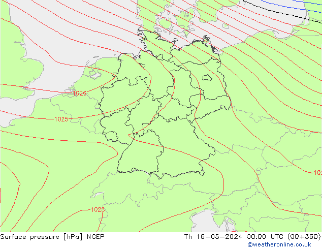 Presión superficial NCEP jue 16.05.2024 00 UTC