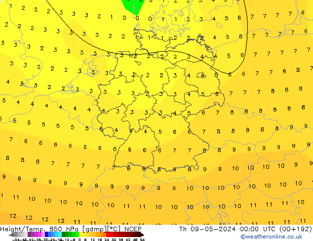 Height/Temp. 850 hPa NCEP Th 09.05.2024 00 UTC