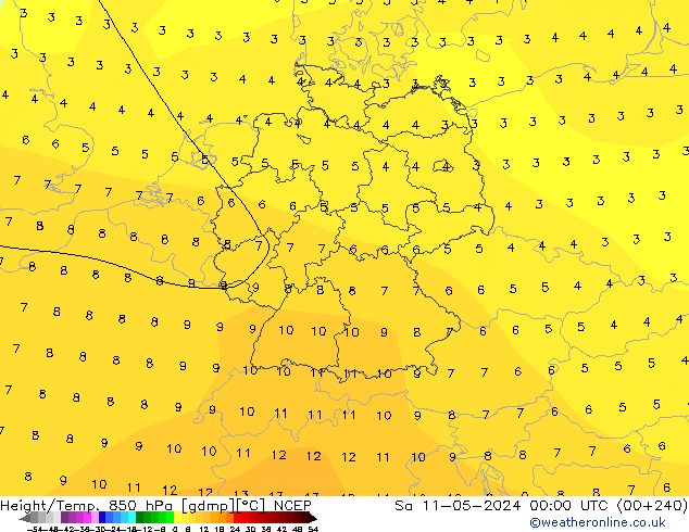 Height/Temp. 850 hPa NCEP Sa 11.05.2024 00 UTC