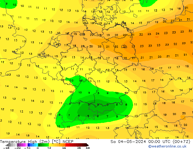 Max.temperatuur (2m) NCEP za 04.05.2024 00 UTC