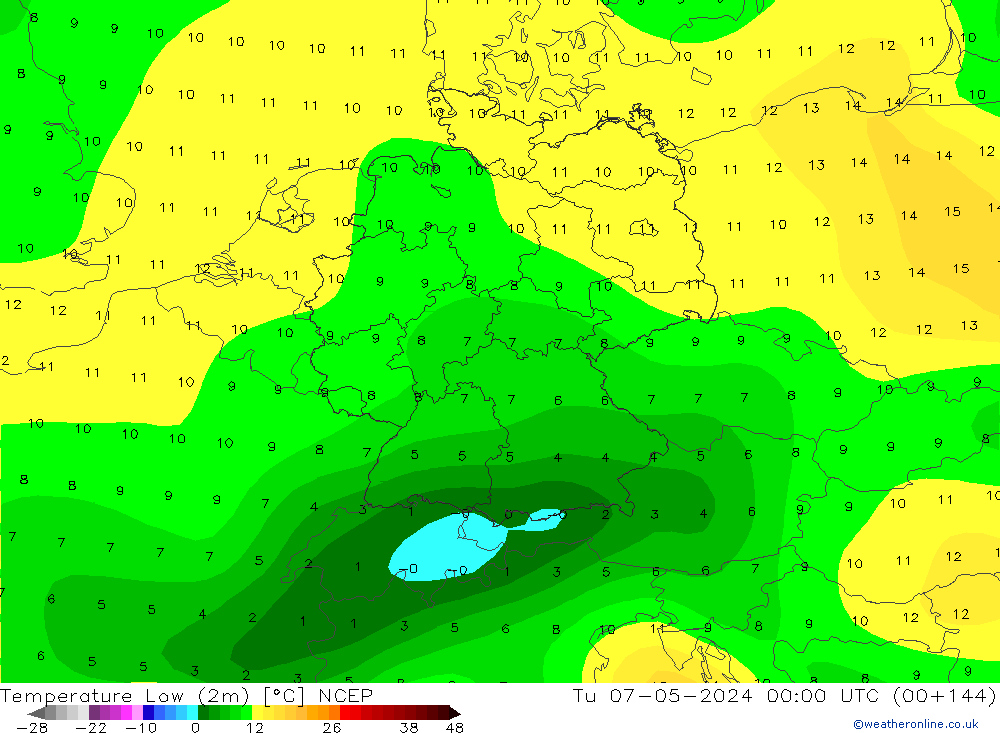 Temp. minima (2m) NCEP mar 07.05.2024 00 UTC