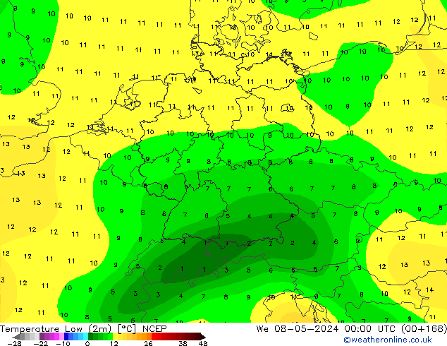 Minumum Değer (2m) NCEP Çar 08.05.2024 00 UTC