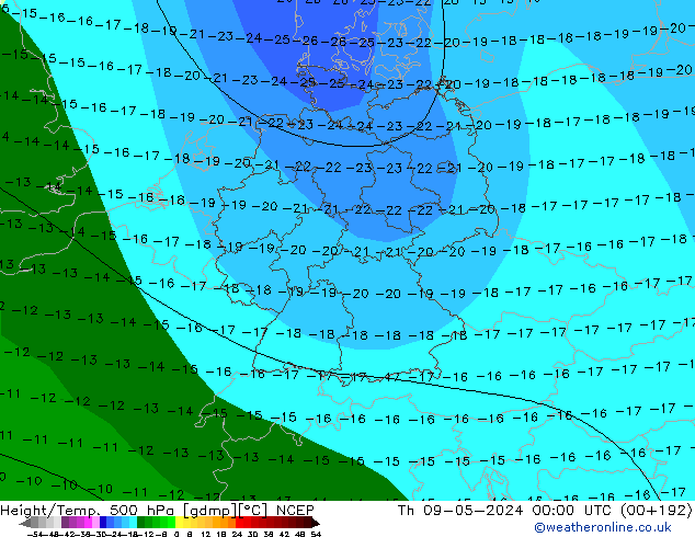 Yükseklik/Sıc. 500 hPa NCEP Per 09.05.2024 00 UTC