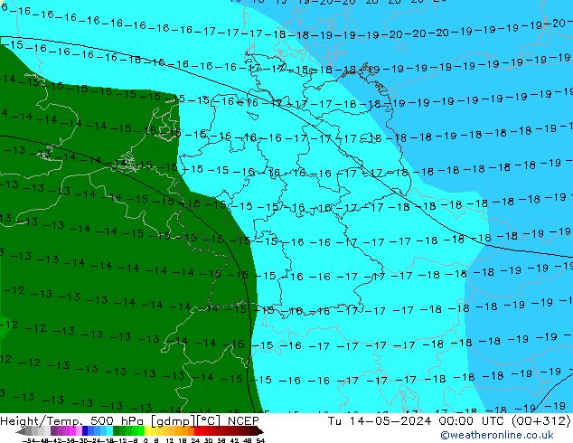 Height/Temp. 500 hPa NCEP Út 14.05.2024 00 UTC