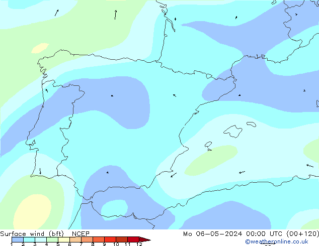 Surface wind (bft) NCEP Po 06.05.2024 00 UTC