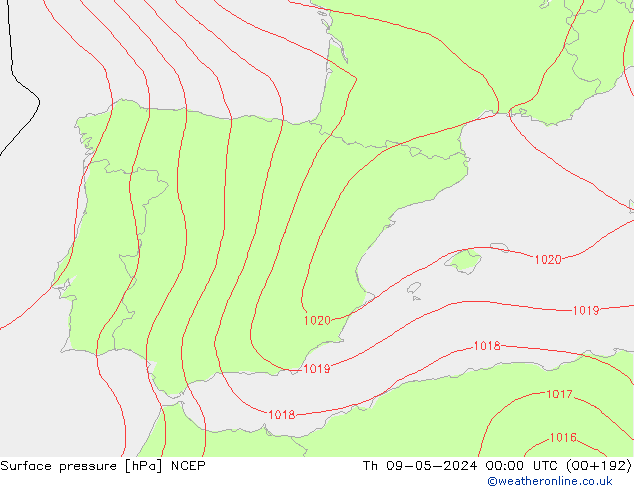 Presión superficial NCEP jue 09.05.2024 00 UTC