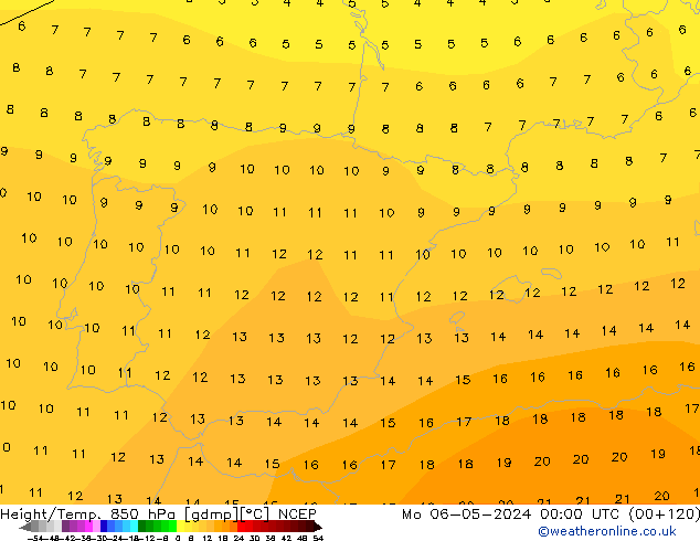 Height/Temp. 850 hPa NCEP Mo 06.05.2024 00 UTC