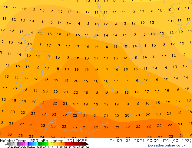 Yükseklik/Sıc. 850 hPa NCEP Per 09.05.2024 00 UTC