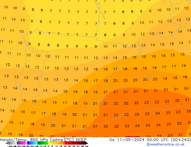 Height/Temp. 850 hPa NCEP Sa 11.05.2024 00 UTC