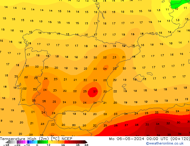 Temp. massima (2m) NCEP lun 06.05.2024 00 UTC