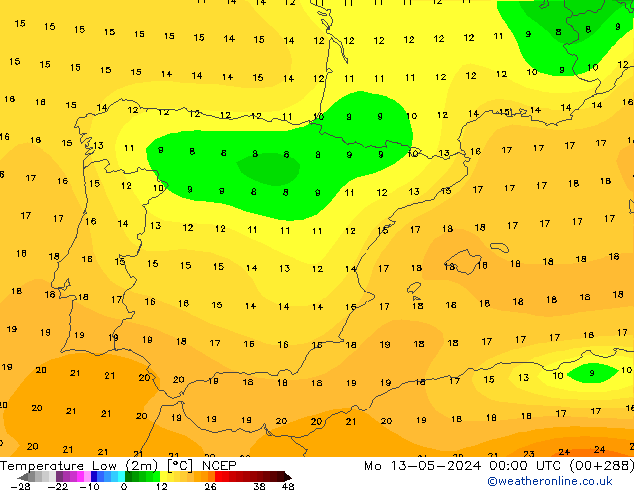 Min.  (2m) NCEP  13.05.2024 00 UTC