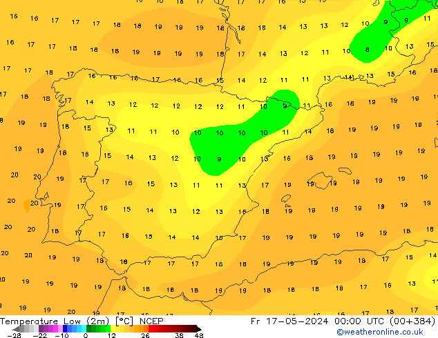 Min. Temperatura (2m) NCEP pt. 17.05.2024 00 UTC