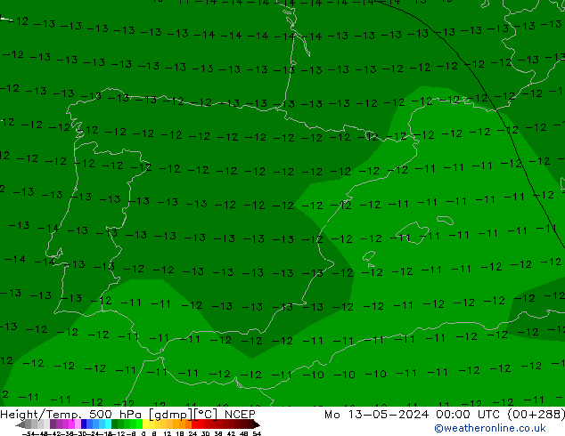 Height/Temp. 500 hPa NCEP Seg 13.05.2024 00 UTC