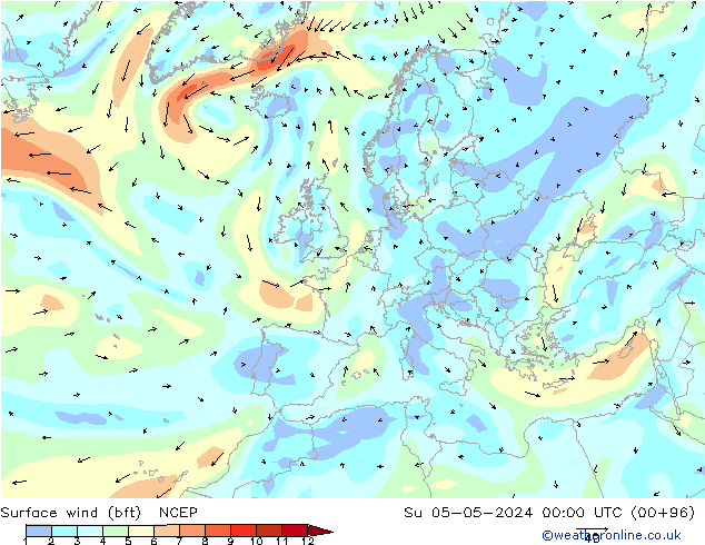 ве�Bе�@ 10 m (bft) NCEP Вс 05.05.2024 00 UTC