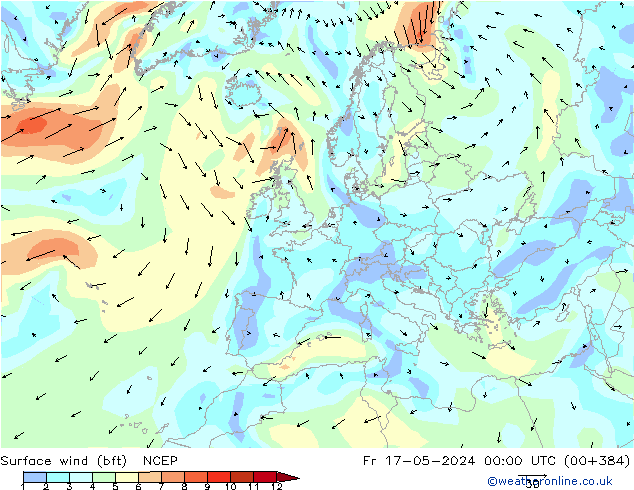 Surface wind (bft) NCEP Fr 17.05.2024 00 UTC
