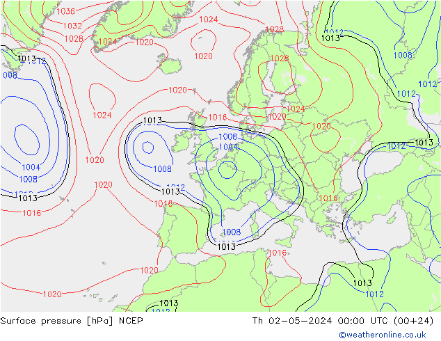 Surface pressure NCEP Th 02.05.2024 00 UTC