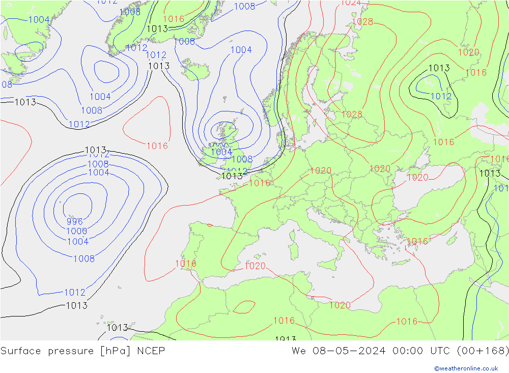 地面气压 NCEP 星期三 08.05.2024 00 UTC