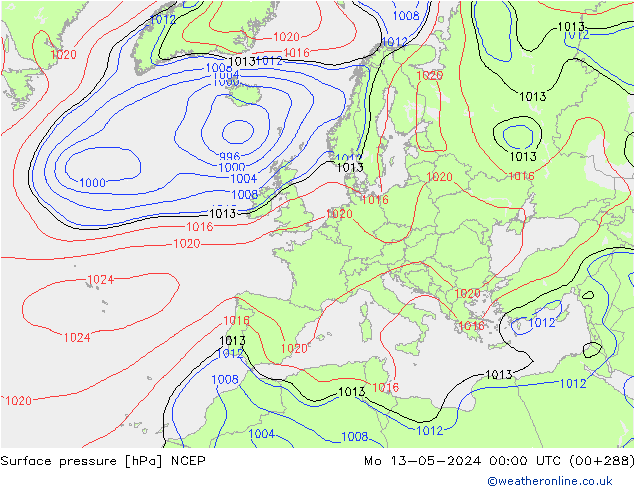 Bodendruck NCEP Mo 13.05.2024 00 UTC