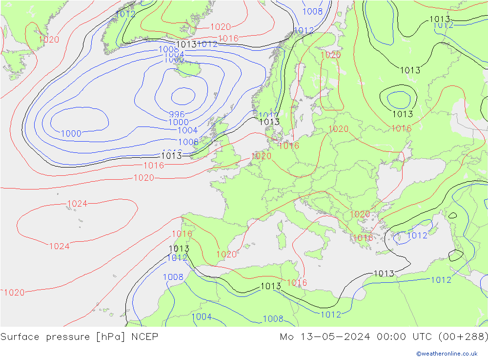 Pressione al suolo NCEP lun 13.05.2024 00 UTC