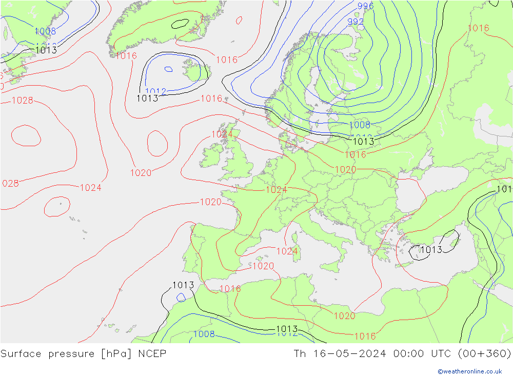 地面气压 NCEP 星期四 16.05.2024 00 UTC