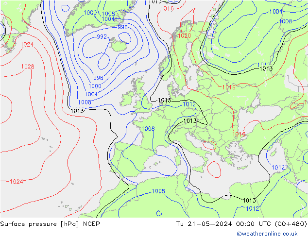 Atmosférický tlak NCEP Út 21.05.2024 00 UTC