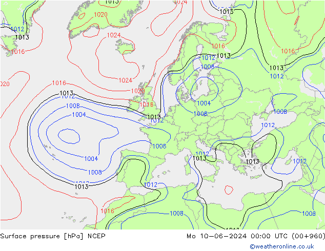 Atmosférický tlak NCEP Po 10.06.2024 00 UTC