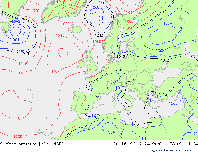 Luchtdruk (Grond) NCEP zo 16.06.2024 00 UTC