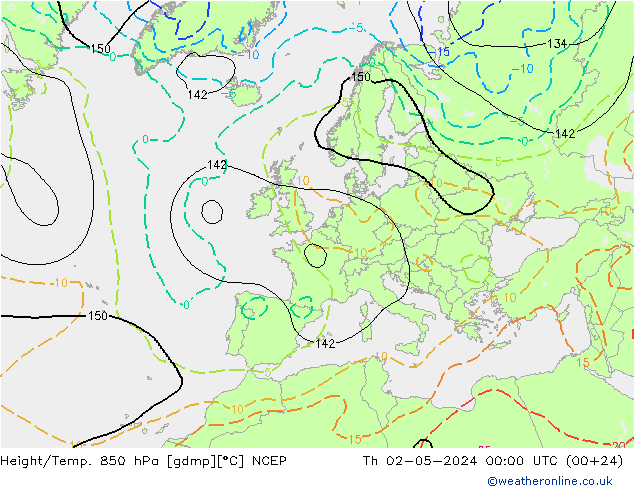 Geop./Temp. 850 hPa NCEP jue 02.05.2024 00 UTC