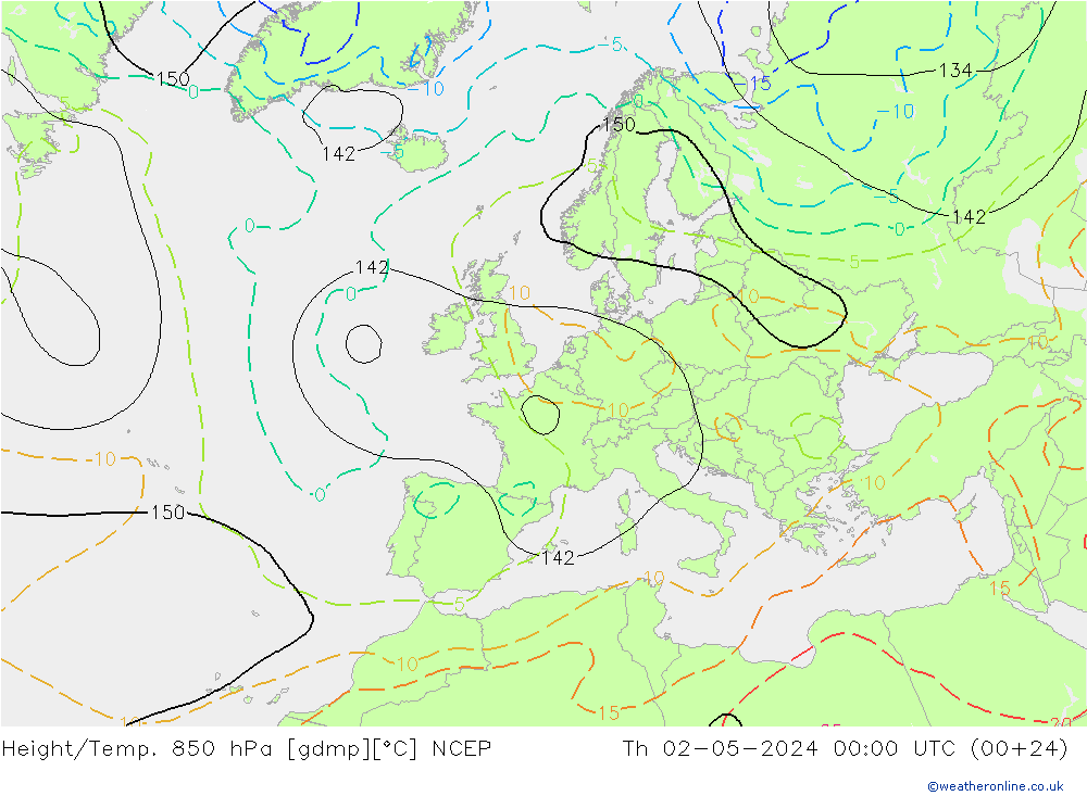Hoogte/Temp. 850 hPa NCEP do 02.05.2024 00 UTC
