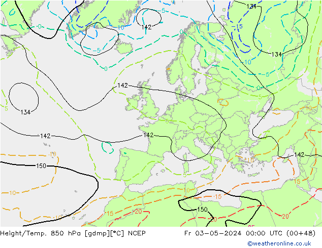 Height/Temp. 850 гПа NCEP пт 03.05.2024 00 UTC