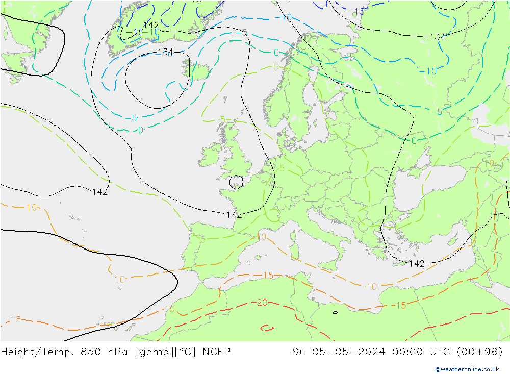 Height/Temp. 850 hPa NCEP So 05.05.2024 00 UTC
