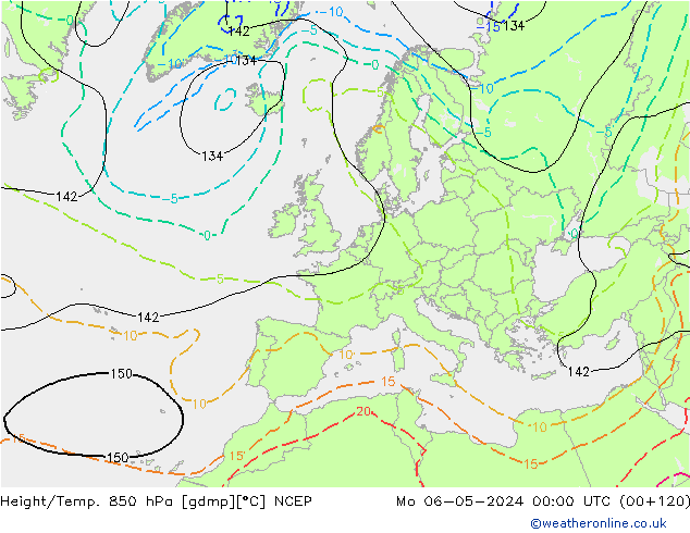 Height/Temp. 850 гПа NCEP пн 06.05.2024 00 UTC