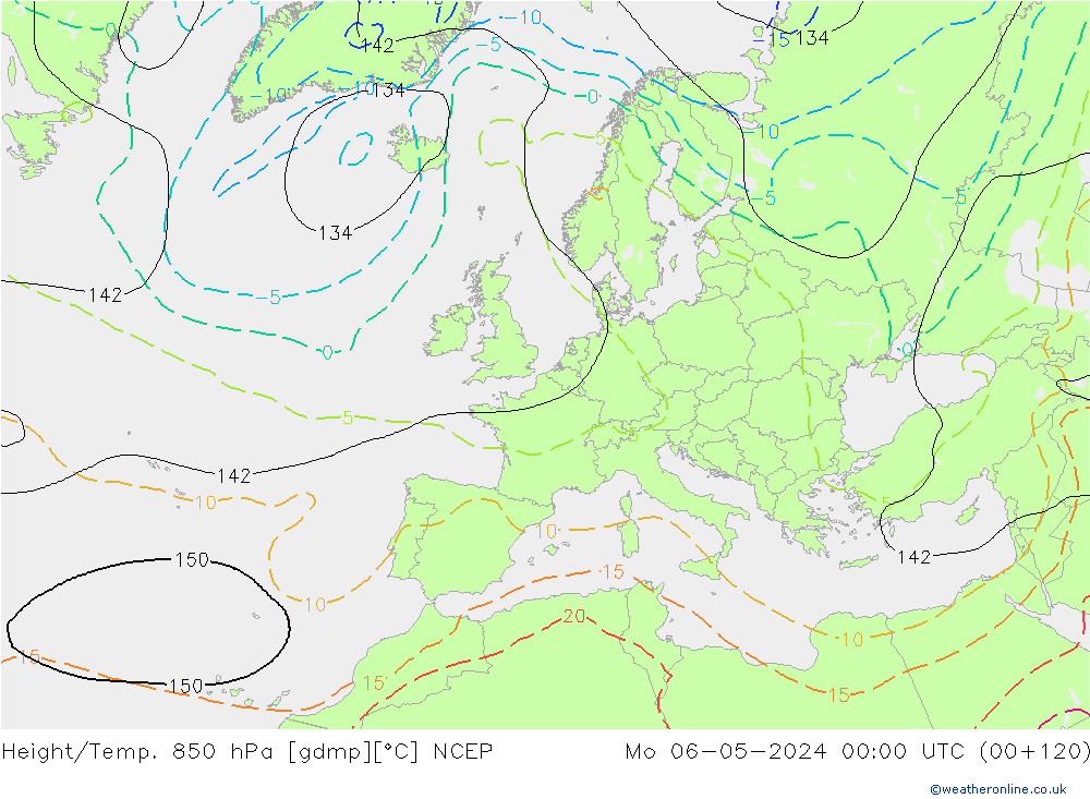 Hoogte/Temp. 850 hPa NCEP ma 06.05.2024 00 UTC