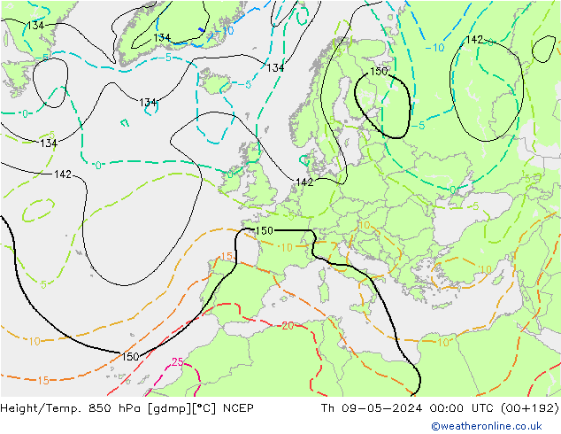 Hoogte/Temp. 850 hPa NCEP do 09.05.2024 00 UTC