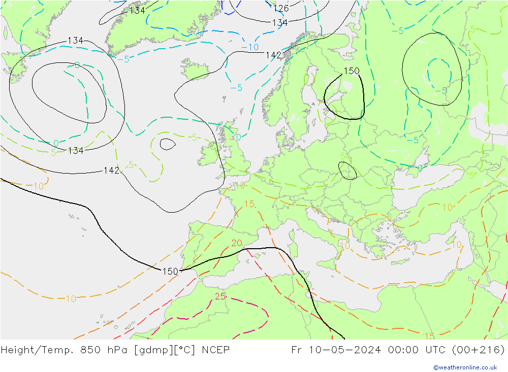 Height/Temp. 850 hPa NCEP pt. 10.05.2024 00 UTC