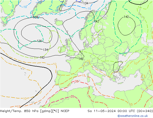 Geop./Temp. 850 hPa NCEP sáb 11.05.2024 00 UTC