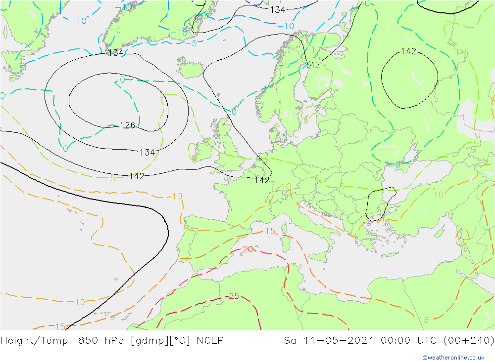 Height/Temp. 850 hPa NCEP Sa 11.05.2024 00 UTC