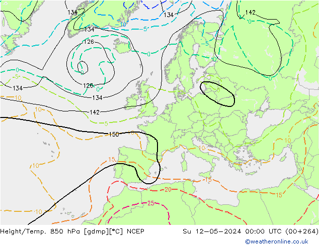 Géop./Temp. 850 hPa NCEP dim 12.05.2024 00 UTC