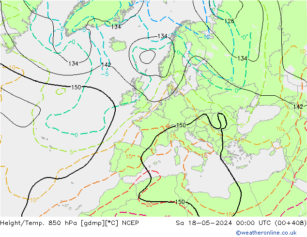 Géop./Temp. 850 hPa NCEP sam 18.05.2024 00 UTC