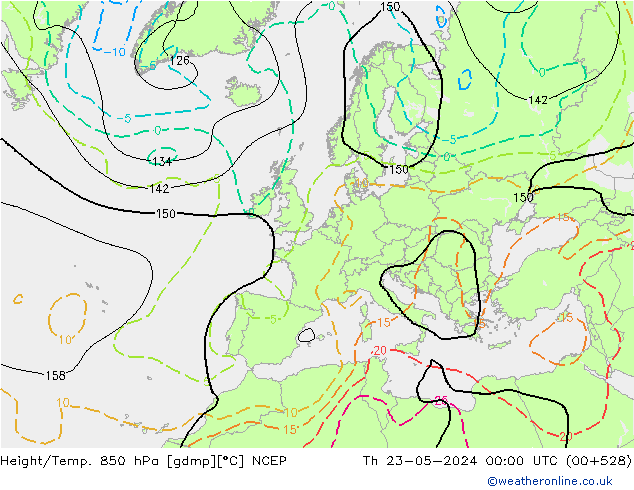 Hoogte/Temp. 850 hPa NCEP do 23.05.2024 00 UTC