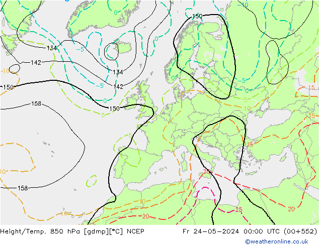 Géop./Temp. 850 hPa NCEP ven 24.05.2024 00 UTC