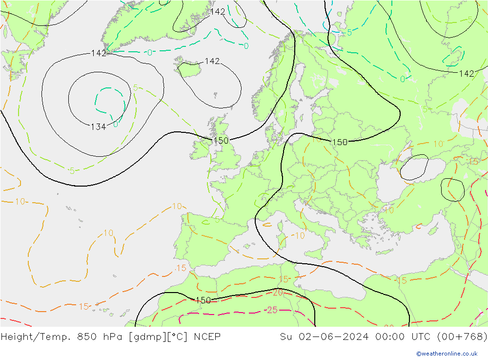 Height/Temp. 850 hPa NCEP  02.06.2024 00 UTC