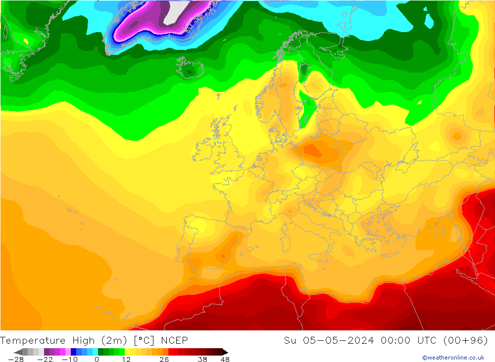 Temperature High (2m) NCEP Su 05.05.2024 00 UTC