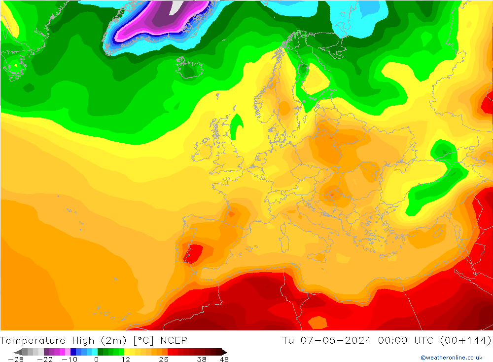 temperatura máx. (2m) NCEP Ter 07.05.2024 00 UTC