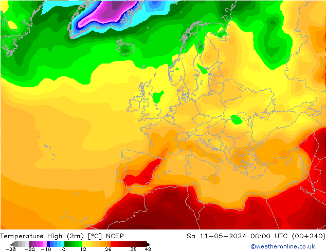 Max.temperatuur (2m) NCEP za 11.05.2024 00 UTC