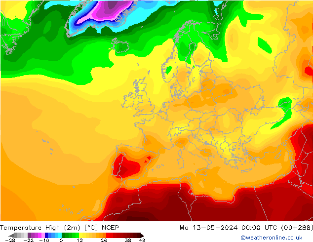 température 2m max NCEP lun 13.05.2024 00 UTC