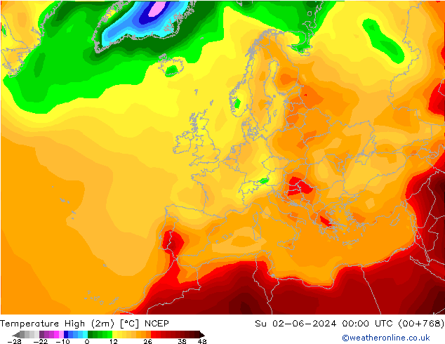 température 2m max NCEP dim 02.06.2024 00 UTC