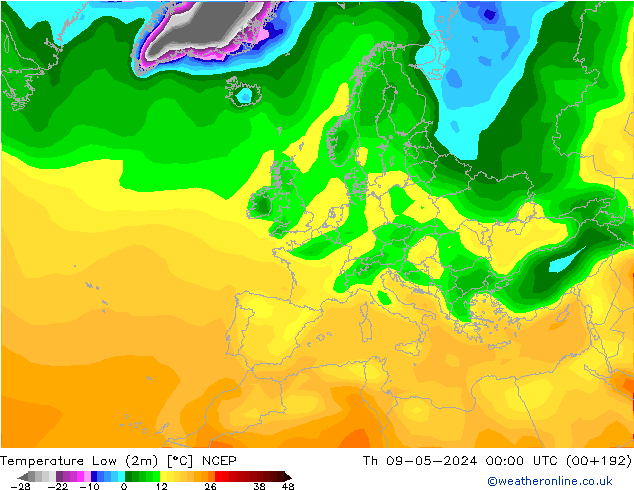 Temperature Low (2m) NCEP Th 09.05.2024 00 UTC