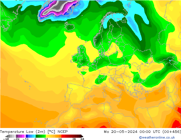 Nejnižší teplota (2m) NCEP Po 20.05.2024 00 UTC