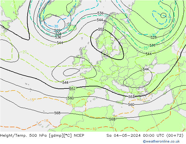Hoogte/Temp. 500 hPa NCEP za 04.05.2024 00 UTC
